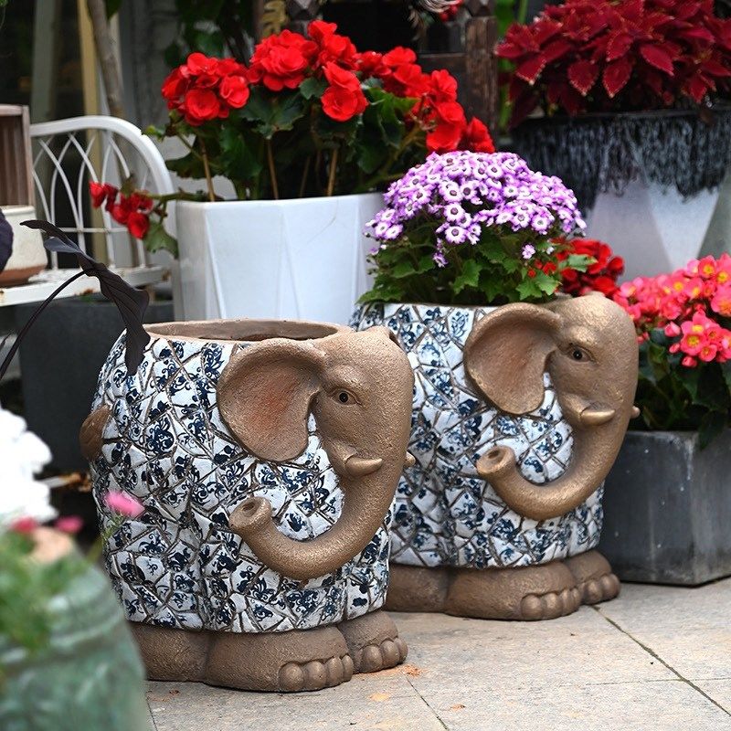佳鲤推荐复古青花大象花盆大号摆件创意户外园林动物庭院花园,家居饰品,户外/庭院摆件,淘宝优惠券,粉丝福利购,淘宝优惠卷