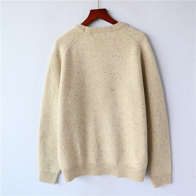 男装秋冬装新款圆领针织衫毛衣内搭羊毛衫套头花点藏蓝色男士毛衫