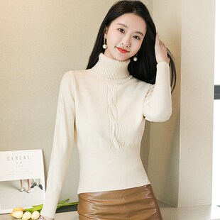 高领短款毛衣女冬季加厚针织衫高腰小个子收腰上衣修身内搭打底衫