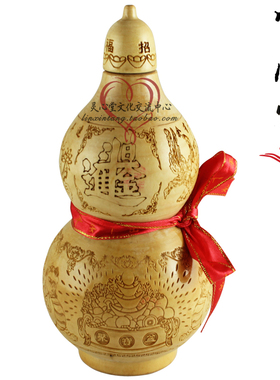 雕刻开口 桃木葫芦 工艺礼品摆饰17cm 招财进宝款式 桌面 客厅开