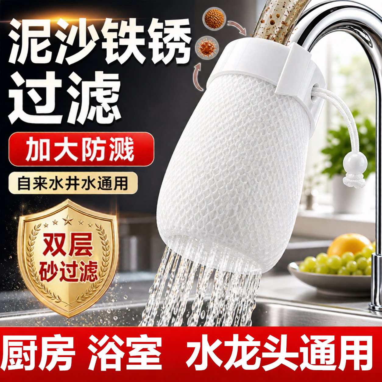 特厚水龙头过滤器棉袋防溅厨房家用加大自来水井水泥沙通用净化器