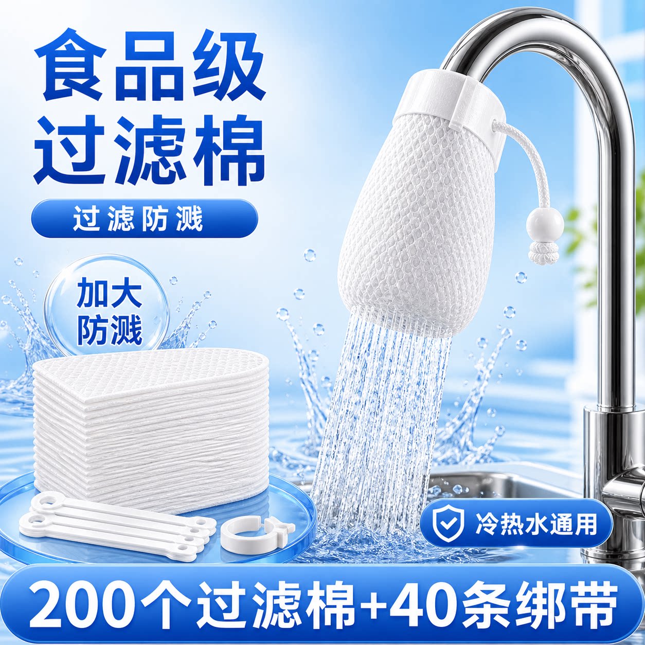 特厚水龙头过滤器棉袋防溅厨房家用加大自来水井水泥沙通用净化器
