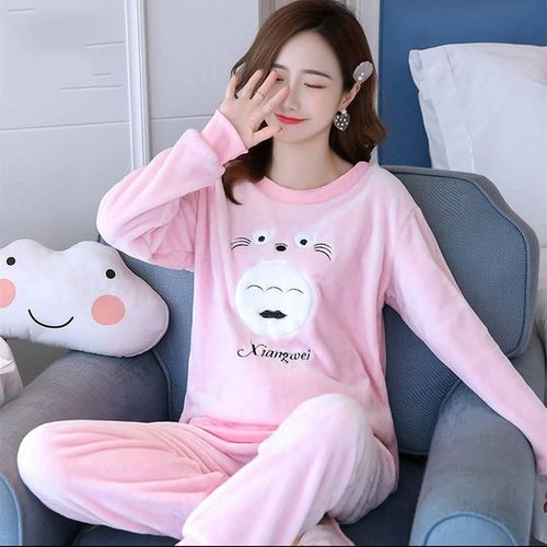 珊瑚绒睡衣女秋冬加厚保暖法兰绒可爱大码200斤胖mm居家两件套装