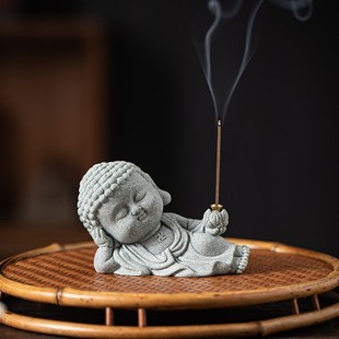 青砂文创可爱线香插茶宠创意卧佛莲花香插青砂石装饰家居桌面摆件