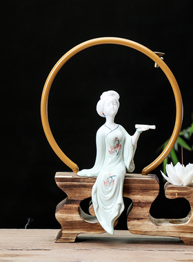 陶瓷工艺品琴棋书画侍女玄关禅意家居装饰品创意客厅书房酒柜摆件