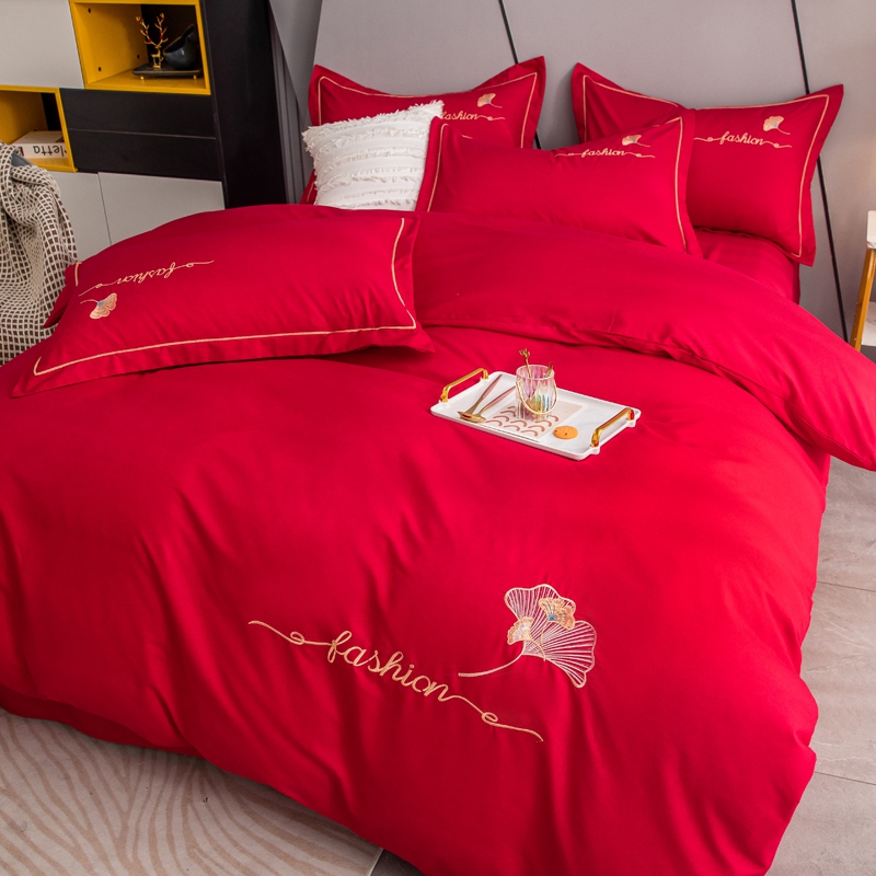 结婚喜庆大红色被套加厚磨毛单件被罩三件套1.5m1.8m2米四件套件