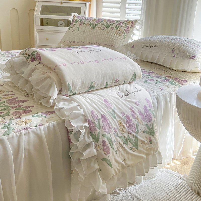 少女小清新凉感丝空调被床裙款凉席四件套夏凉被双人可机洗薄被子