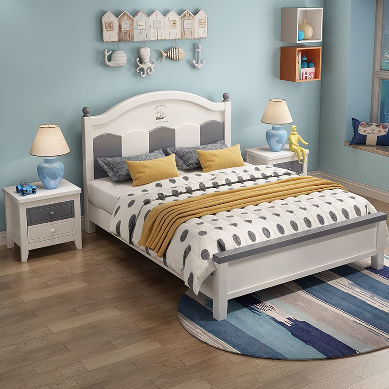 实木床儿童 美式男女孩公主单人1.35米1.2m青少年卧室套房1.5储物