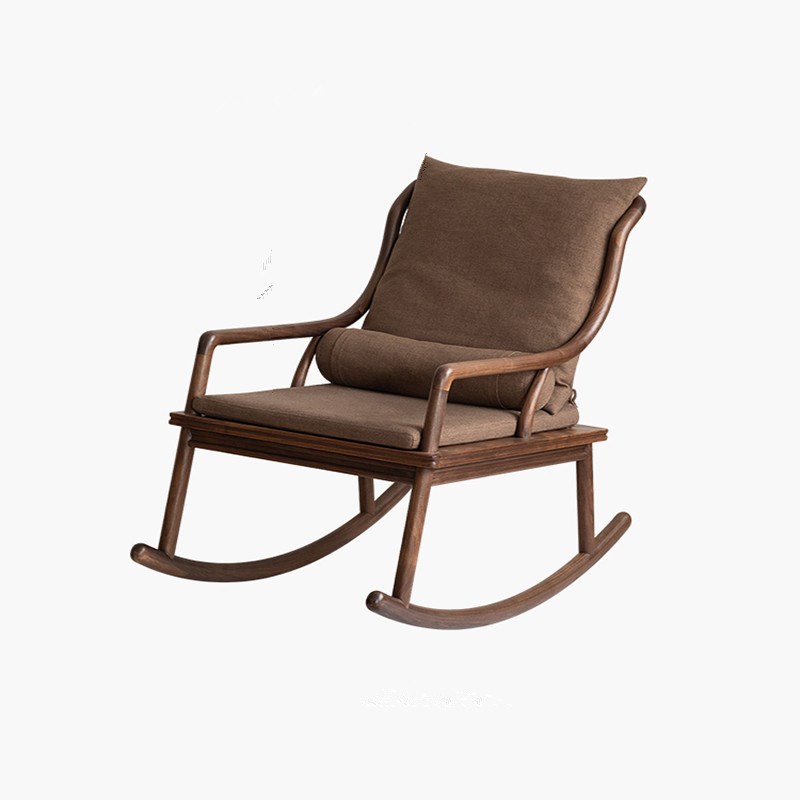 北美黑胡桃木摇摇椅家用客厅阳台布艺沙发实木休闲躺椅大人新中式