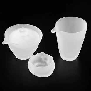 中式 玻璃茶具套装 功夫盖碗公杯泡茶壶家用办公室轻奢整套磨砂茶杯