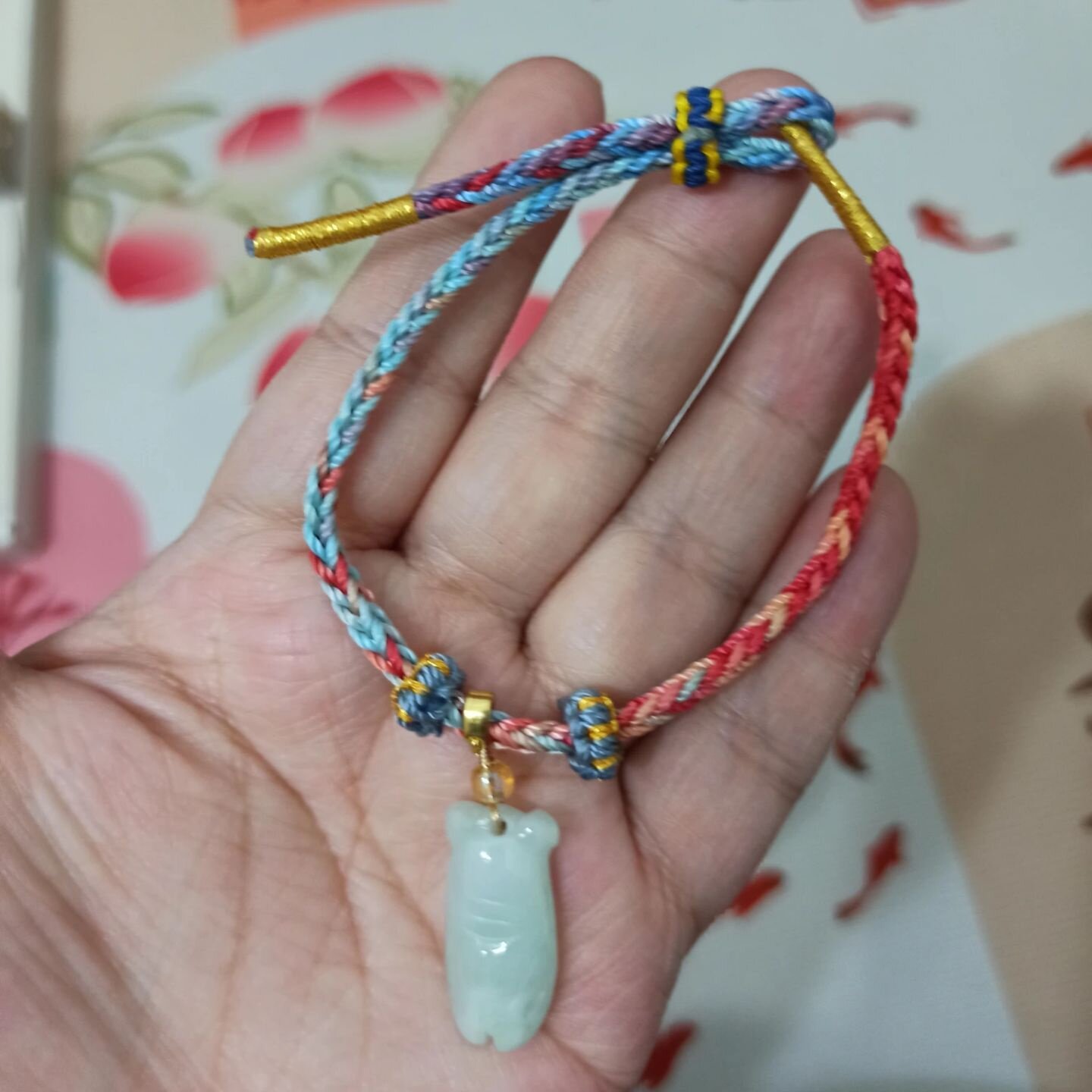 183缅甸翡翠知了卡20mm随手编系列彩金结手绳不限手围满48元包邮