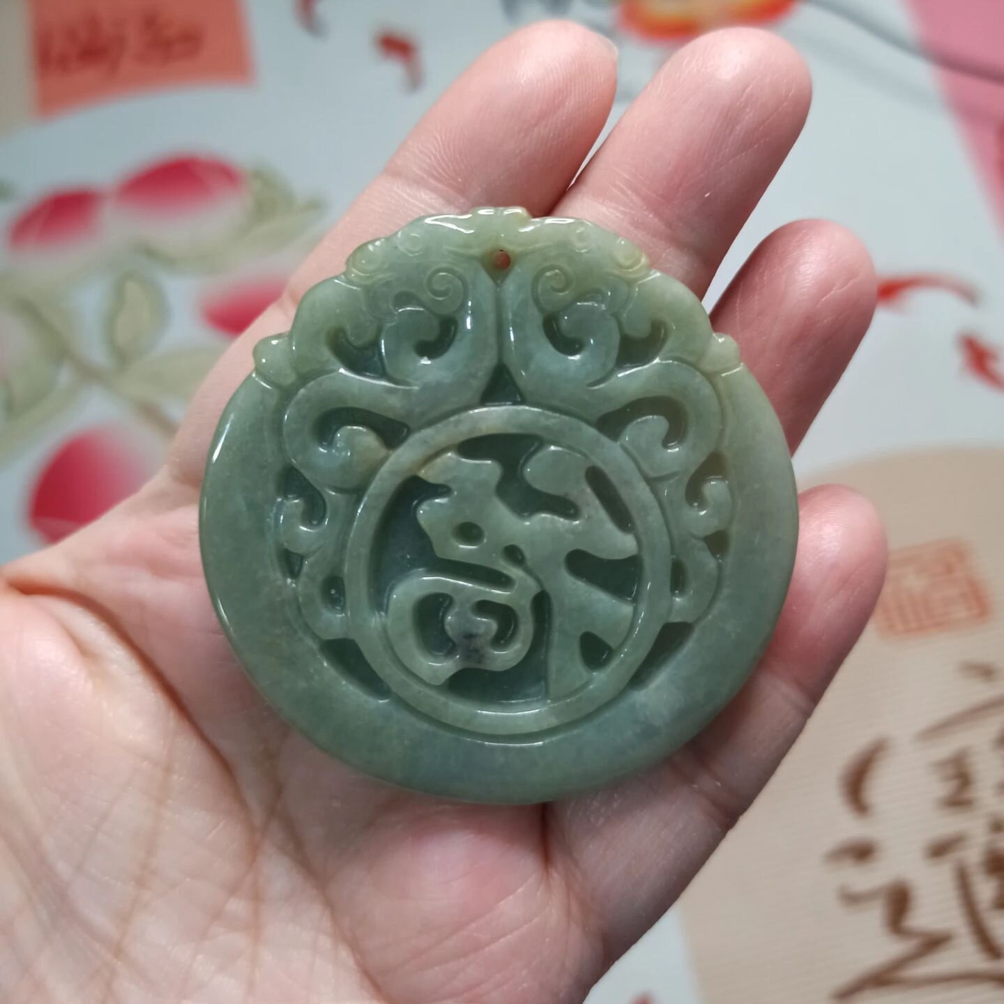 236缅甸天然翡翠吊坠仿古双龙福牌卡54mm左右玉石玉牌满48元包邮