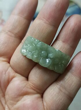 378缅甸天然翡翠手牌手排双孔雕刻花花卡31X13mm左右满48元包邮