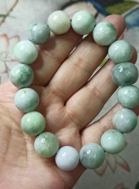 373缅甸天然翡翠手串飘花圆珠链卡13mm左右单圈手链糯种满48包邮
