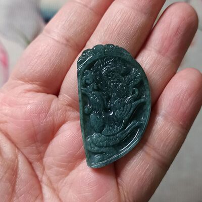 缅甸天然翡翠吊坠半边凤凰牌