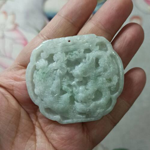 天然翡翠吊坠龙凤锁飘花手把件