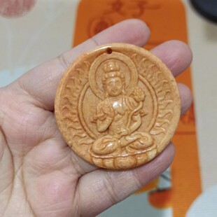 327缅甸天然翡翠吊坠烧红翡观音牌子飘花卡50mm左右满48元包邮