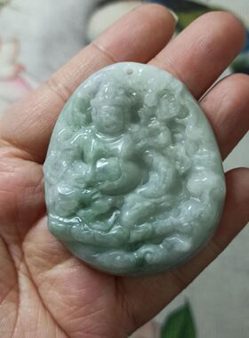 306缅甸天然翡翠吊坠金刚护法卡54X46mm左右微瑕玉佩雕刻满48包邮