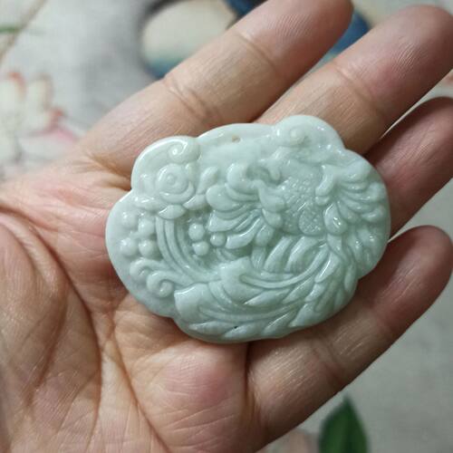 天然翡翠吊坠凤穿牡丹凤凰