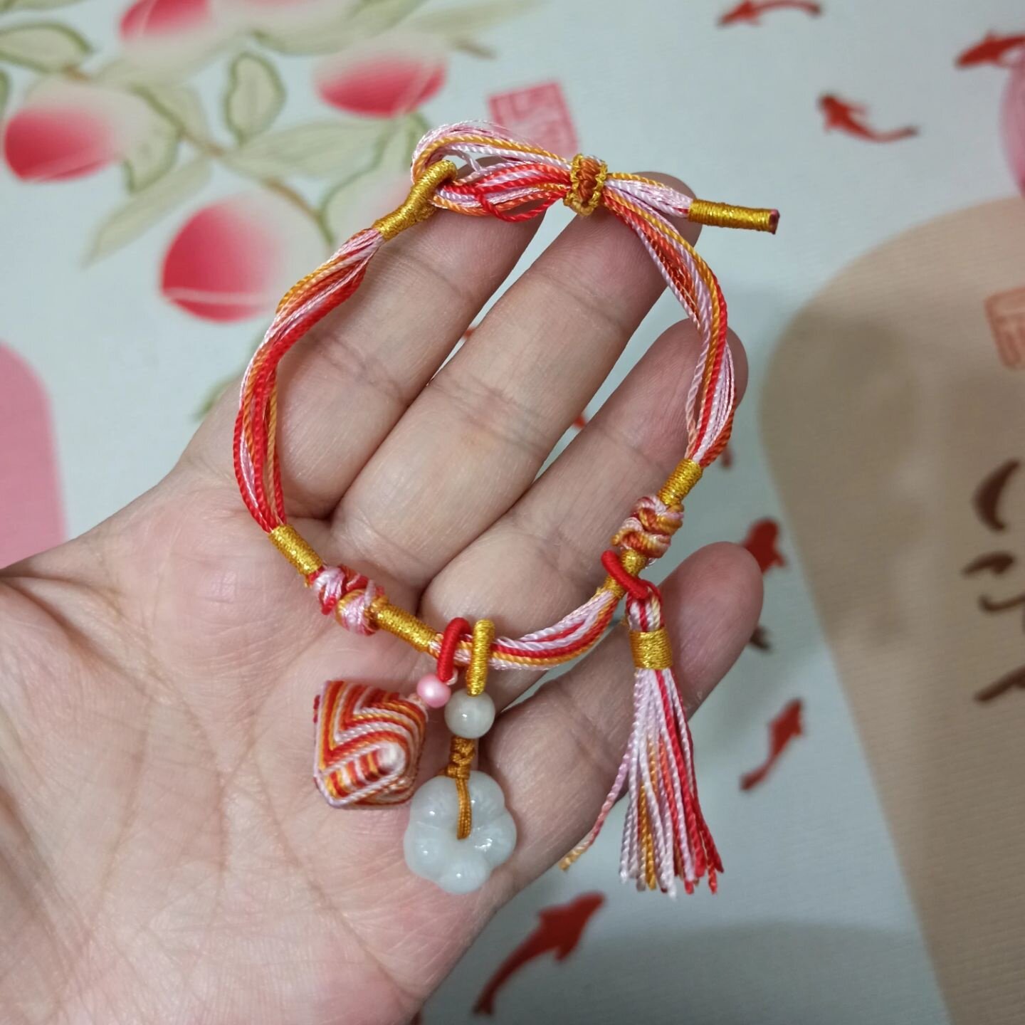 333缅甸翡翠五瓣花卡14mm随手编系列彩金结手绳不限手围满48包邮