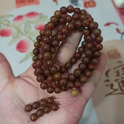 55天然翡翠项链绕手3圈半红翡圆珠卡7mm左右红黄翡烧红满48包邮