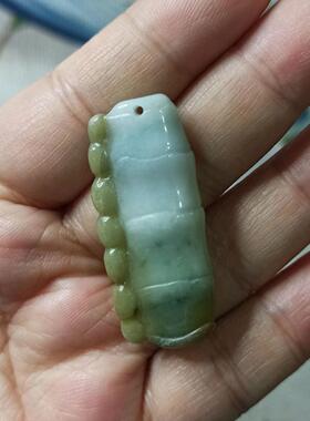 390缅甸天然翡翠吊坠雕刻竹节飘花卡41X21mm左右雕刻件满48元包邮