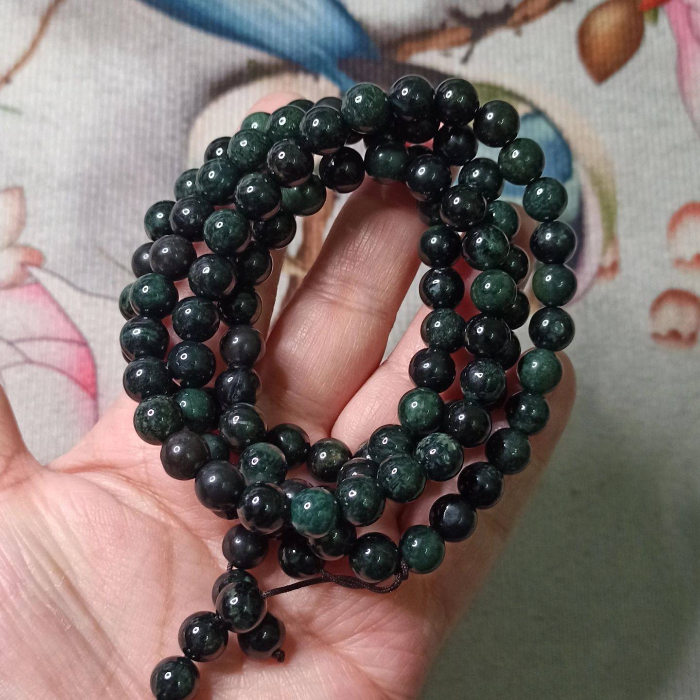 284天然翡翠墨翠项链珠链约108颗圆珠卡8mm手串饰品满48元包邮