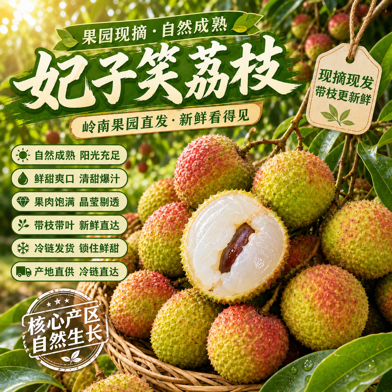 新鲜荔枝妃子笑高州根子荔枝现摘