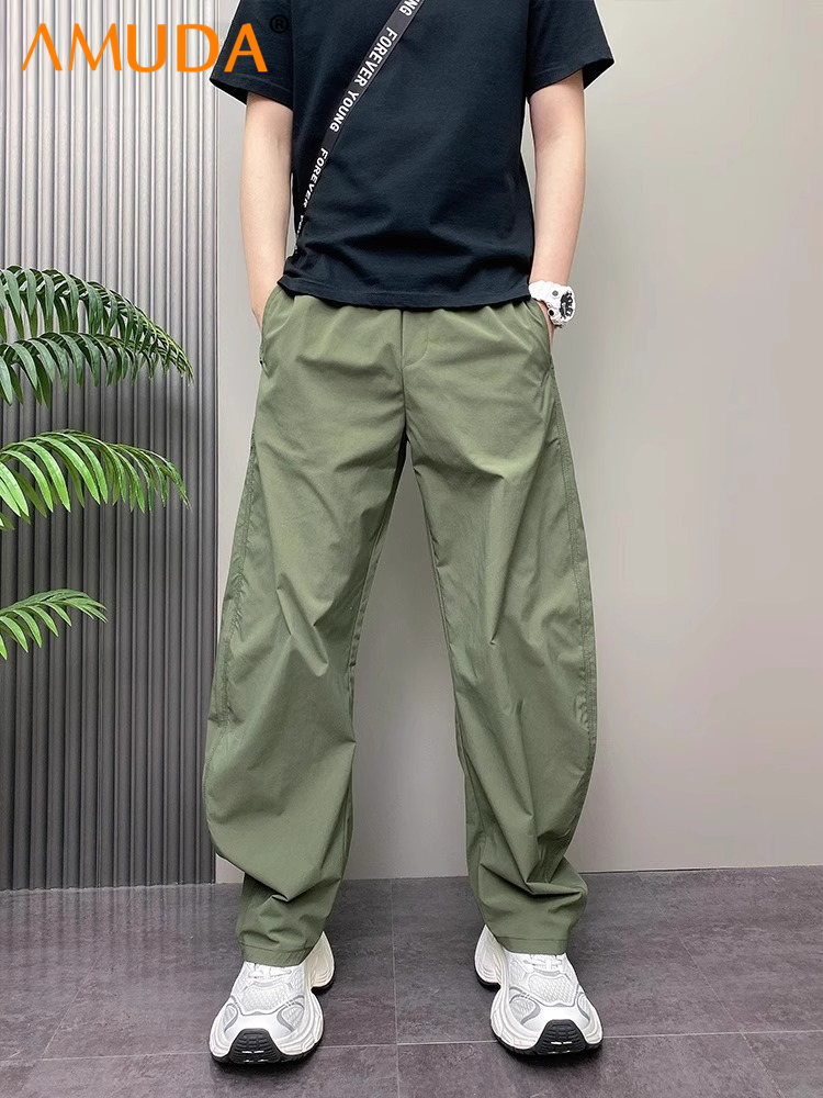 潮牌痞帅休闲裤男士2025新款夏季薄款男裤直筒宽松纯色长裤子男款