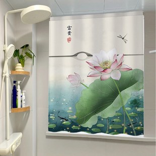 窗帘遮光2c024新款 中国风 免打孔安装 遮挡帘浴室防水魔术贴新中式