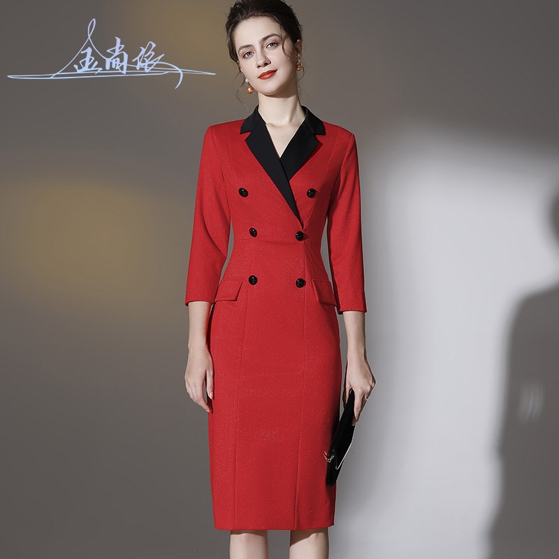 红色嫁女儿婚礼h妈妈装礼服2024秋冬新款九分袖婚宴喜婆婆厚连衣