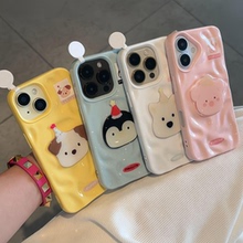 适用于iPhone16/15promax新款ins风可爱立体动物手机壳卡通华为Pura80/70pro防摔Mate70/60陨石纹保护套软壳
