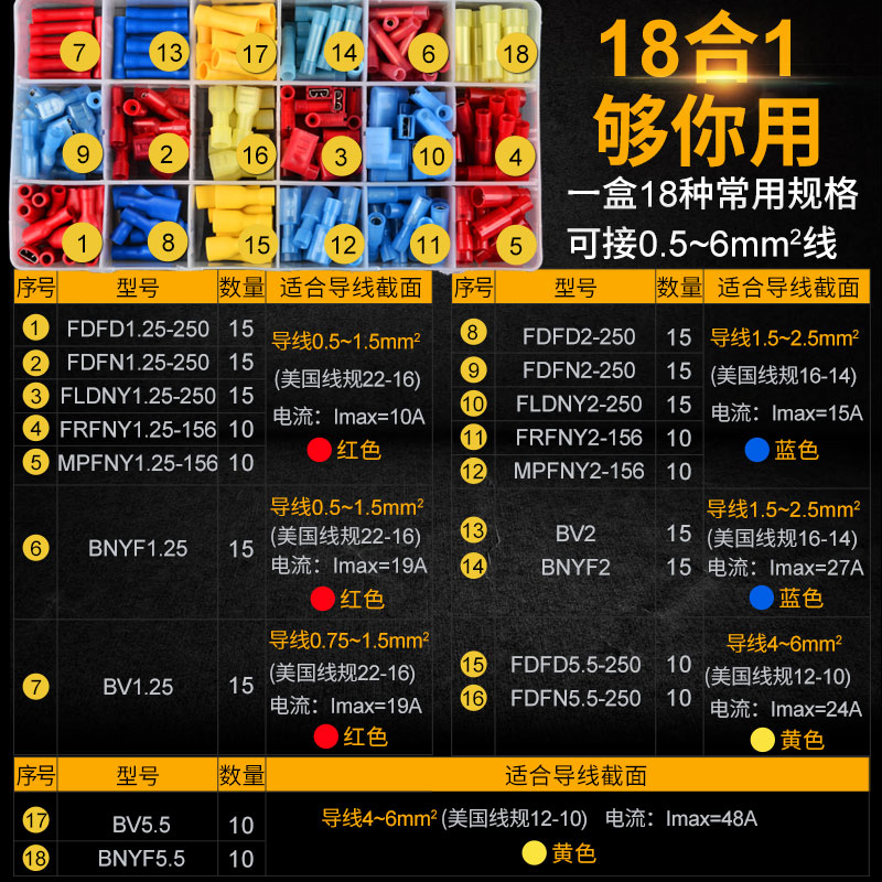 冷压端子套装绝缘端子插簧端子管型端子接线柱线接线端子公母对插