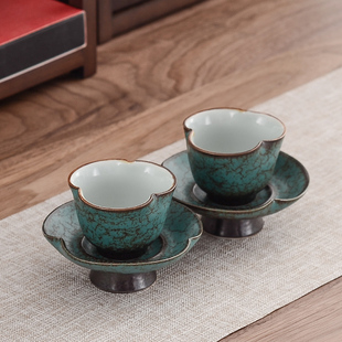 茶杯个人陶瓷主人杯功夫茶具品茗杯 松石绿岩松杯 小杯子水杯