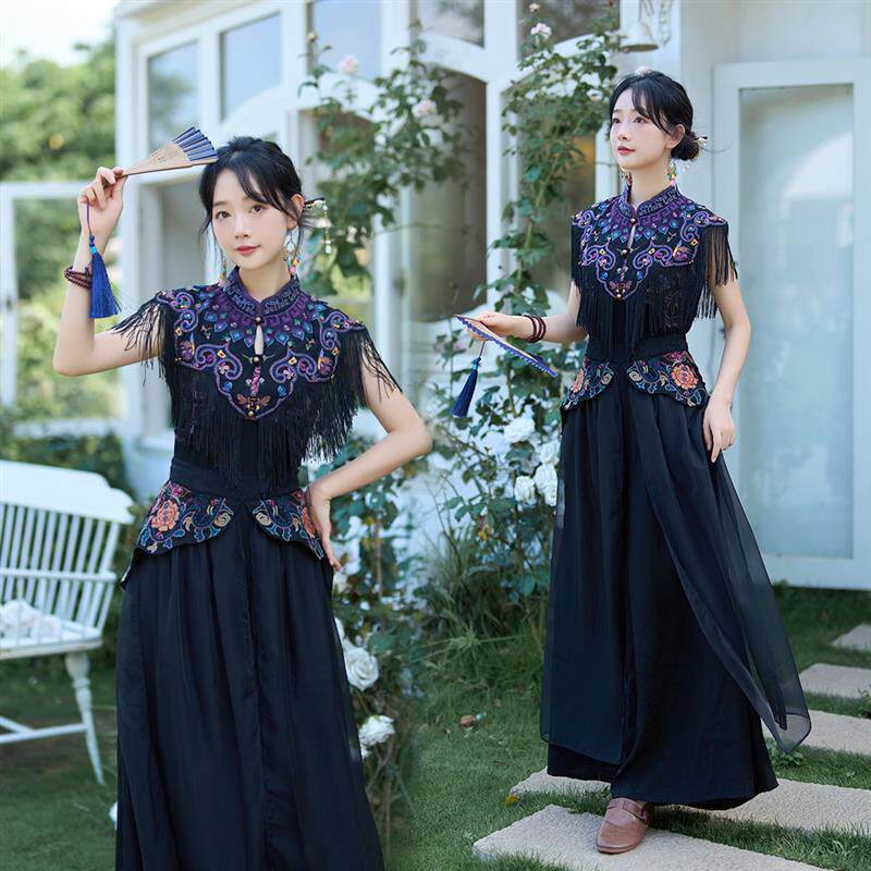 高货速发中式重工绣花云肩披肩百搭短款复古立领对襟汉服元素斗篷