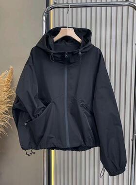 正货黑色冲锋衣外套女秋秋装新款2025爆款韩系小个子流行洋气休闲
