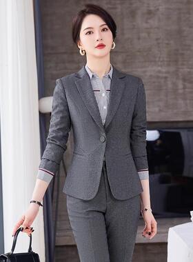 高货速发灰色西装套装女秋秋职业气质前台接待工装酒店经理工作服