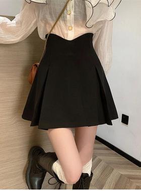 正货2025黑色大码高腰半身裙设计感小众A字遮跨百褶裙女秋季
