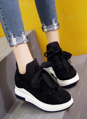 正货松糕厚底女鞋2025秋新款磨砂皮面黑色休闲女单鞋百搭轻便