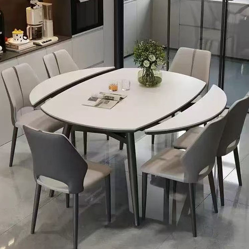 实木岩板伸缩折叠方圆两用餐桌