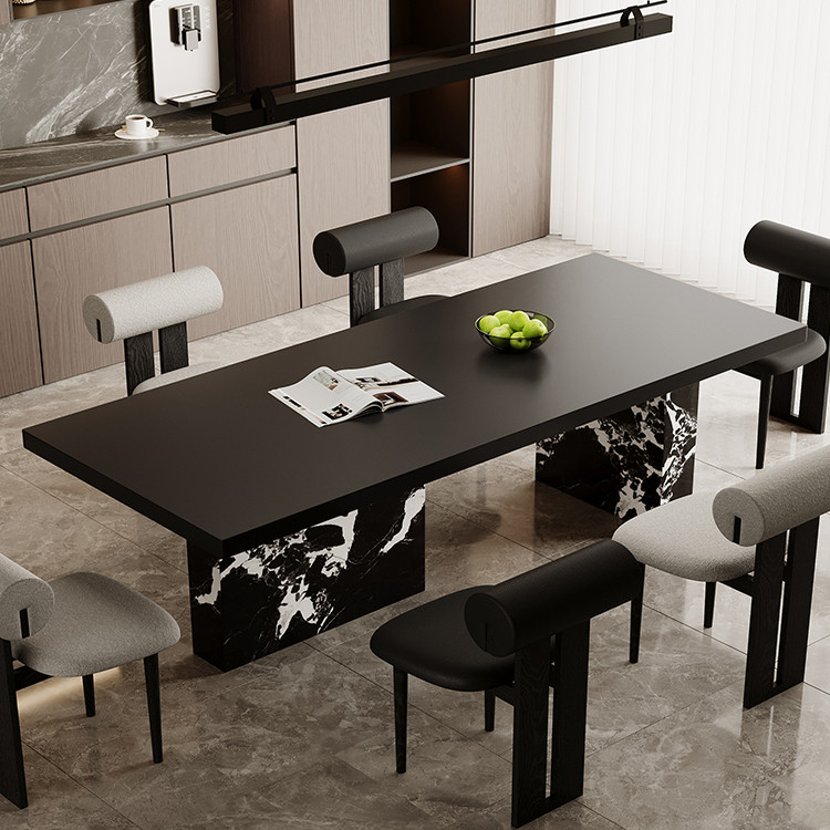 纯黑下挂岩板餐桌椅组合包豪斯风大户型简约现代长方形设计师饭桌,住宅家具,岩板餐桌,淘宝优惠券,粉丝福利购,淘宝优惠卷