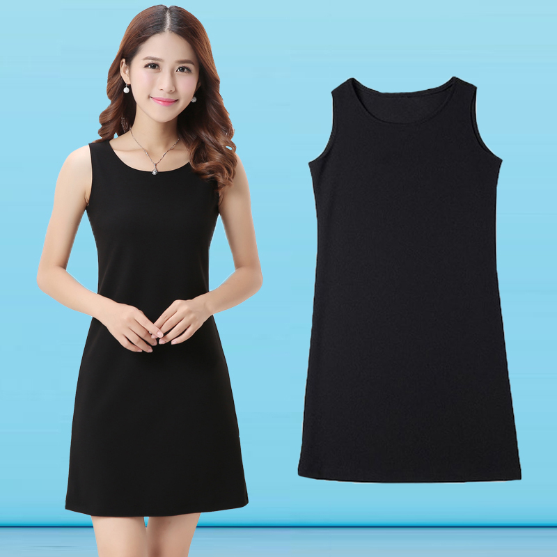 打底连衣裙女春2022年新款内搭中长款吊带a字显瘦无袖黑色背心裙