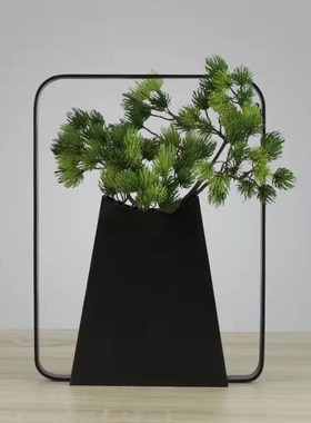 新中式玄关铁艺提盒摆件样板房间酒店展厅电视柜酒柜玄关软装饰品