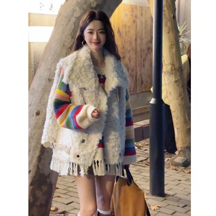 白色毛绒绒马甲背心女秋冬季新款加厚设计感百搭翻领外套无袖上衣