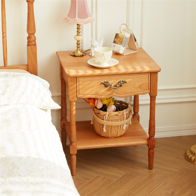 樱桃房间实木床头柜小户型北欧日式边几法式复古风卧室床边柜客厅