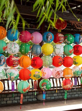 中秋节国风国庆装饰古风折叠纸福灯笼猜灯谜商场喜庆场景氛围挂饰