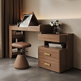 2024新款梳妆台实木高级感中古风化妆桌小户型翻盖书桌收纳柜一体