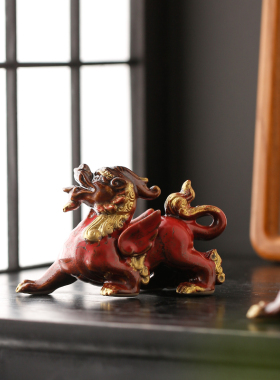 陶瓷招财貔貅一对茶宠摆件工艺品中式办公室桌面家居客厅桌面装饰