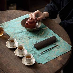 锦缎织棉干泡茶席家用茶台小茶旗茶巾防水桌布功夫茶具隔热垫 中式