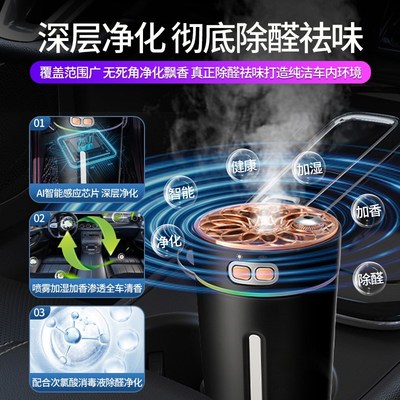 车载加湿器空气净化器一体车用车内香薰氛围灯汽车雾化加湿机喷雾